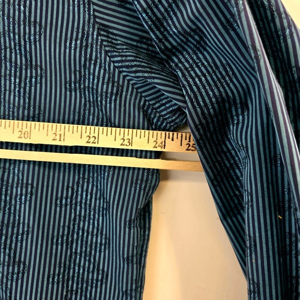 Robert Graham Mens XL Blue‎ Striped Dress Shirt Geometric Cuff Trim Silk Blend - Picture 13 of 15